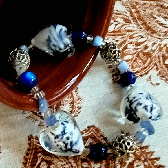 COPY - 🦋Handcrafted Blue/White/Clear Glass 💙 Beaded Bracelet - Picture 2 of 11